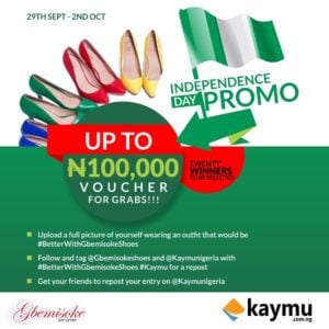 Up to N100,000 Voucher For Grabs At The Kaymu/Gbemisoke Shoes Independence Day Promo 1 Kaymu Gbemisoke independent Promo