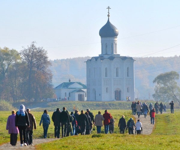 walking to church